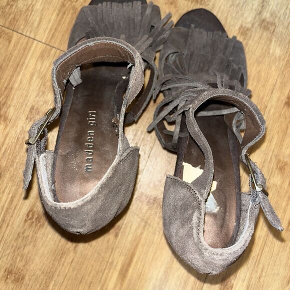 Steve Madden Girl Brown Suede Fringe Open Toe heels Size 8.5 Pracila Dress Shoes - Picture 4 of 8